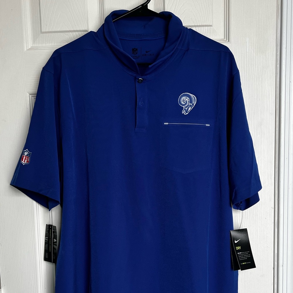 RAM’s royal blue polo inks dri-fit XL